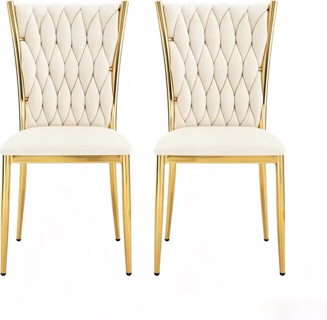 Set di 2 Sedie da Pranzo con Schienale Alto in Velluto Crema e Struttura Metallica Dorata 47x94,5x59,5 cm