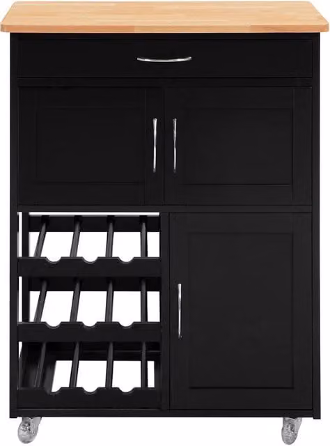 Carrello di servizio SOBUY in legno e MDF nero con ruote per cucina moderna L 67 cm, P 37 cm, H 87 cm