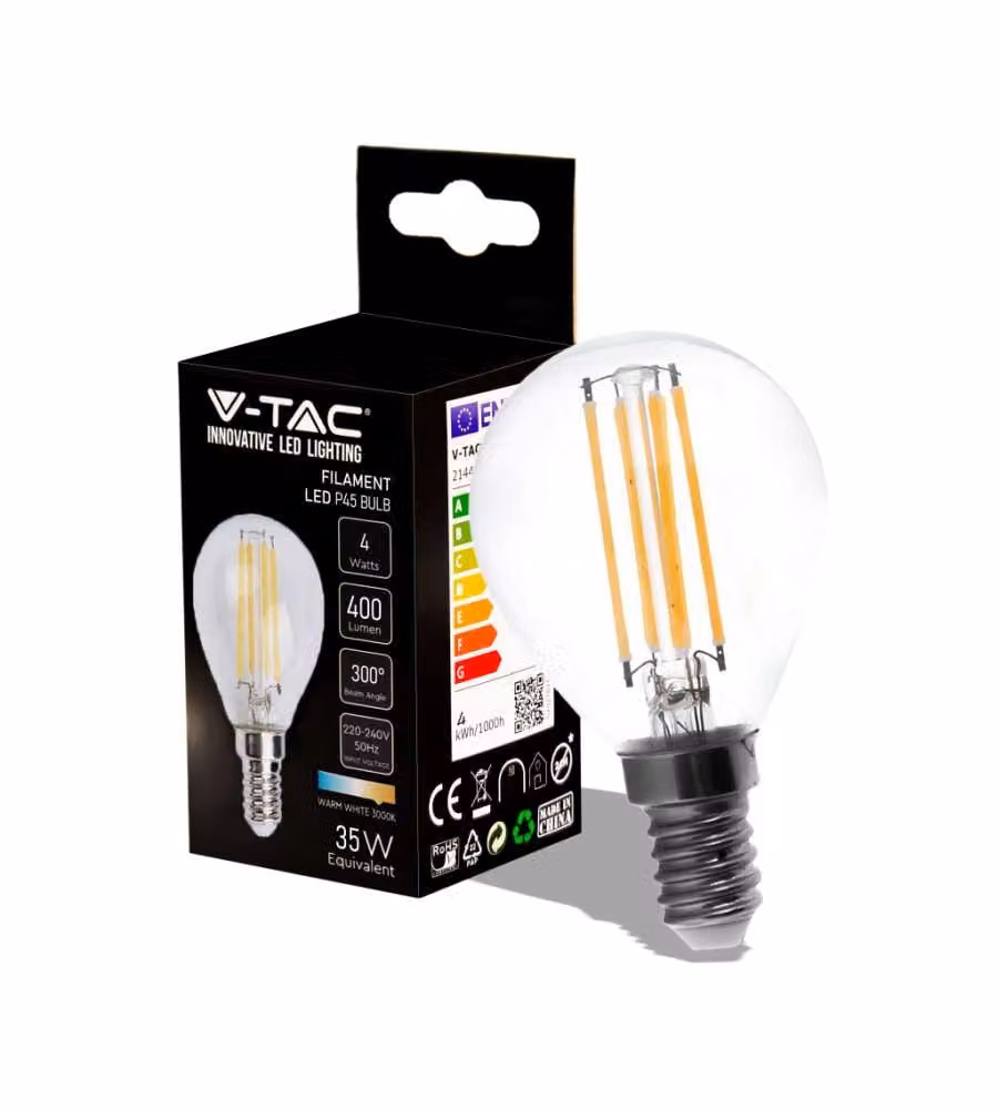 Lampadina LED E14 4W P45 Filamento 3000K