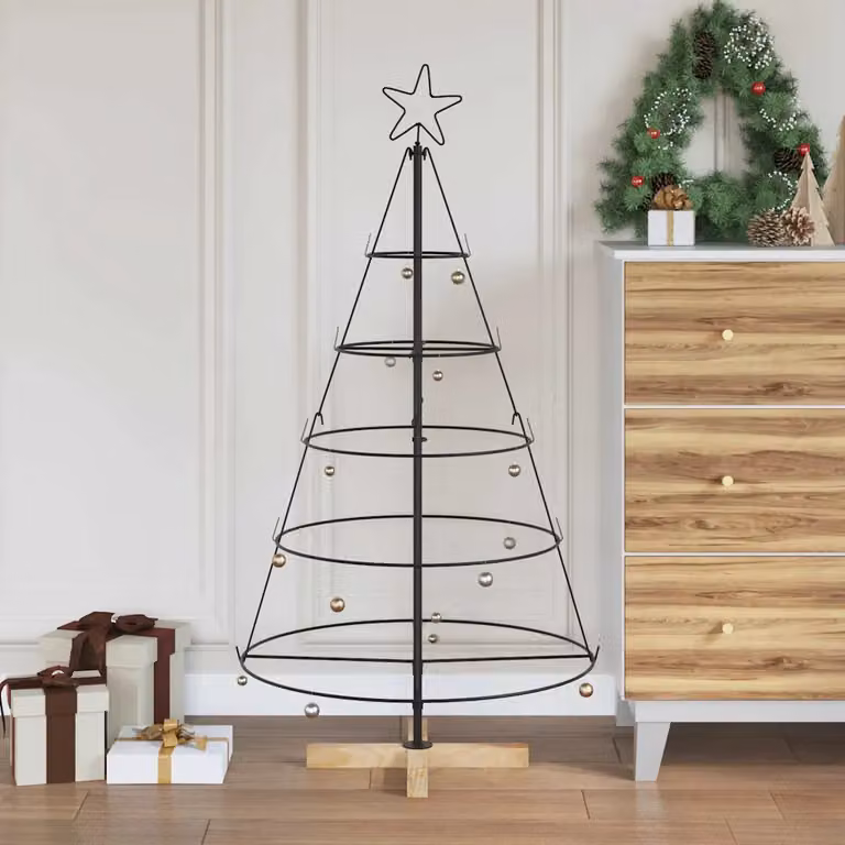 Albero di Natale moderno vidaXL KUOPIO in metallo e legno, colore nero, Altezza: 125 cm
