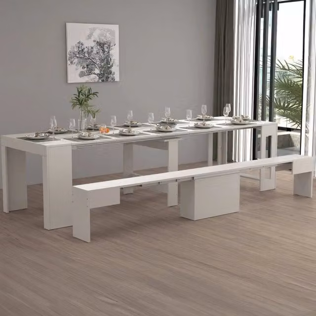 Panca DMORA bianca per tavolo da pranzo, seduta singola allungabile, L: 290 cm, H: 45 cm, P: 25 cm