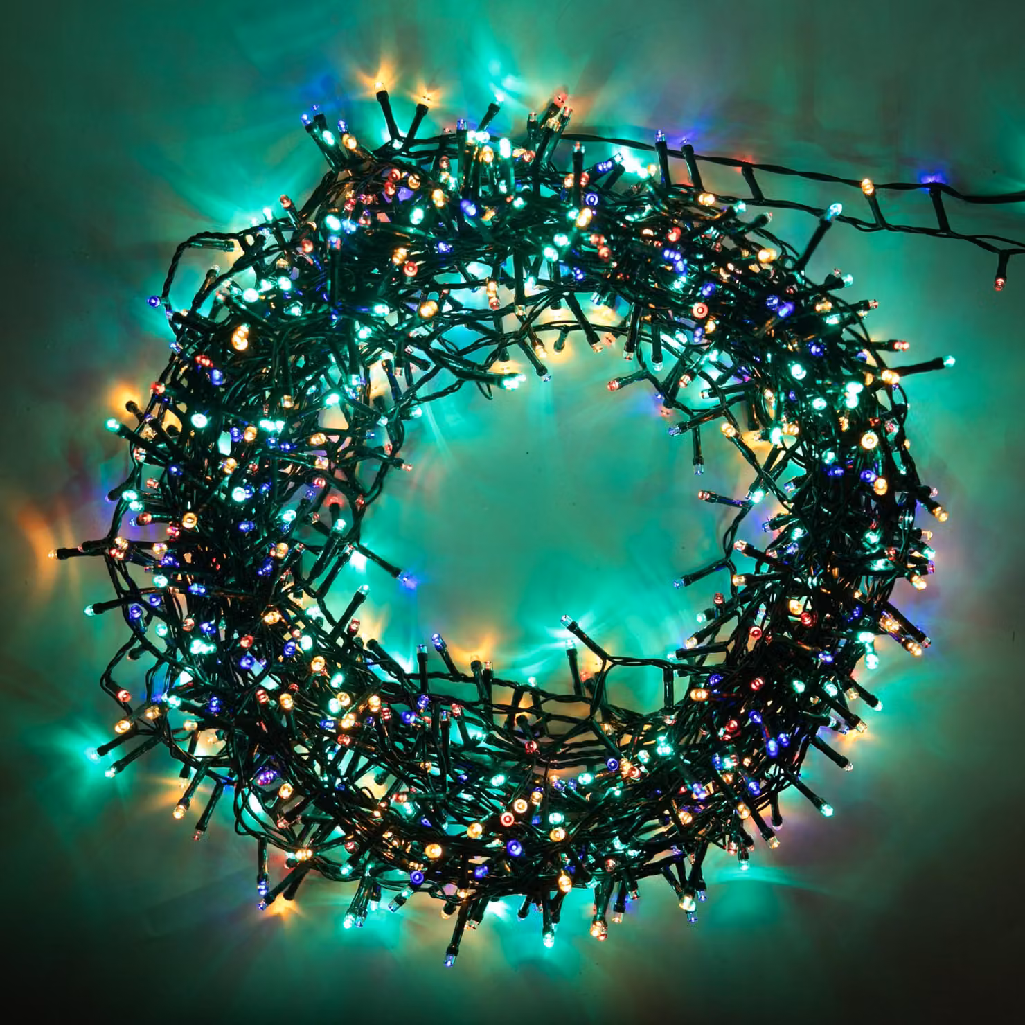 Catena luminosa a LED, 1500 LED, 8 modalità, timer, colore verde, lunghezza 47,5 metri, grado di protezione IP44