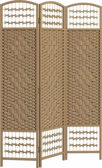 Separatore di ambienti HOMCOM in legno naturale con 3 pannelli geometrici, L: 120 cm, H: 170 cm