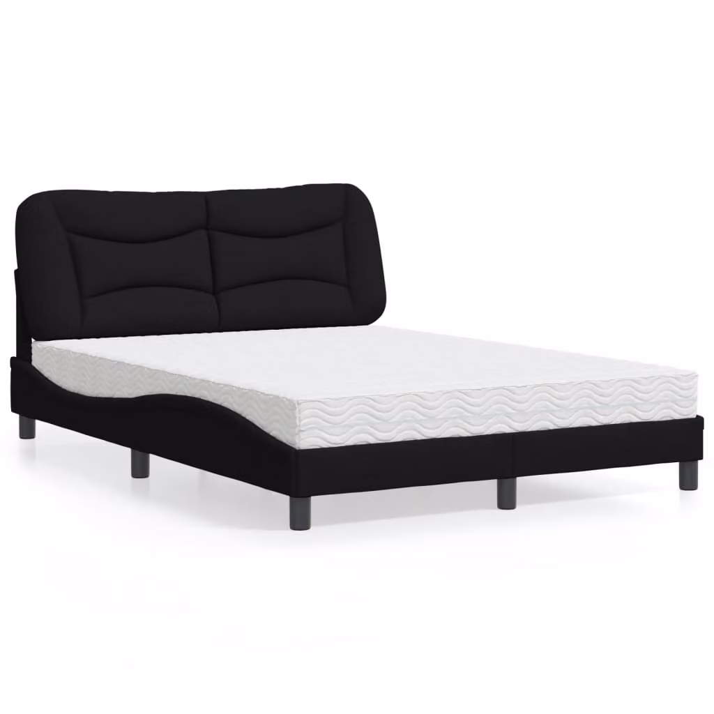 Letto con Materasso Hvar vidaXL Nero in Tessuto L/P/H: 140 x 190 x 145 cm – 1