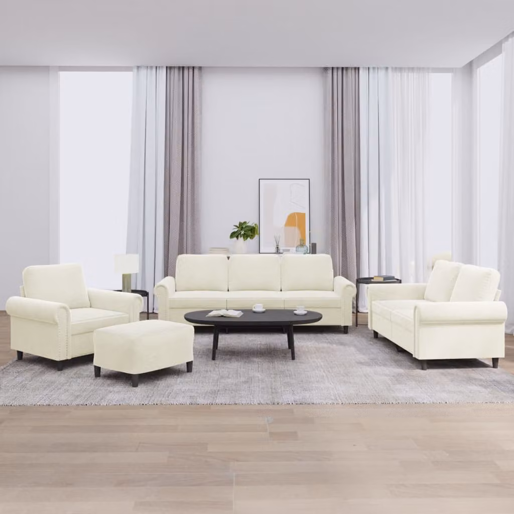 vidaXL Set di Divani 4 Pezzi in Velluto Beige con Cuscini e Pouf per Soggiorno – 1