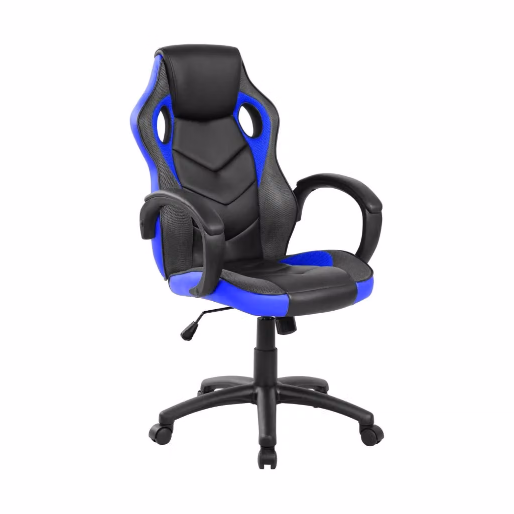 Sedia da gaming Urbana DMORA per adulti, poltrona da scrivania con braccioli e poggiatesta, Nero e Blu, L: 66 cm, P: 61 cm, H: 104/114 cm – 2