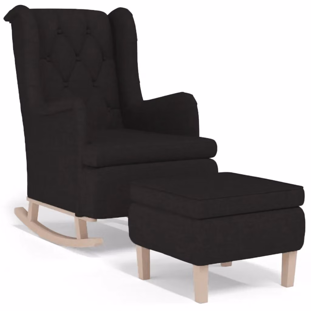 vidaXL Poltrona Relax con Sgabello e Braccioli in Tessuto Nero e Struttura in Legno Massiccio – 2