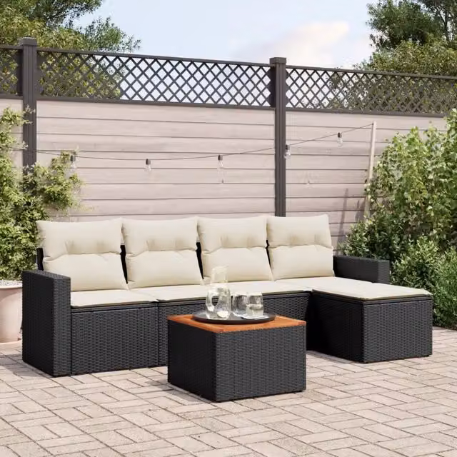 Set Divano da Giardino 6 pz con Cuscini Nero in Polyrattan 3224096