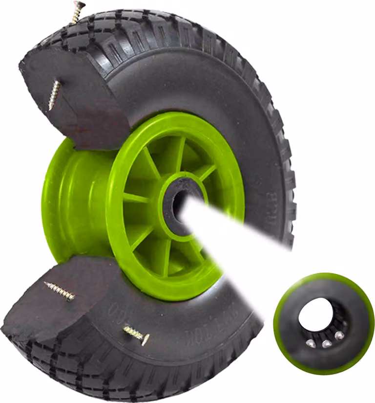 Ruota per carrello a mano Ruota inPoliuretano260x85 mm 3.00-4 75 mm mozzo centrato Ø 20 mm verde gomma piena carrello a mano