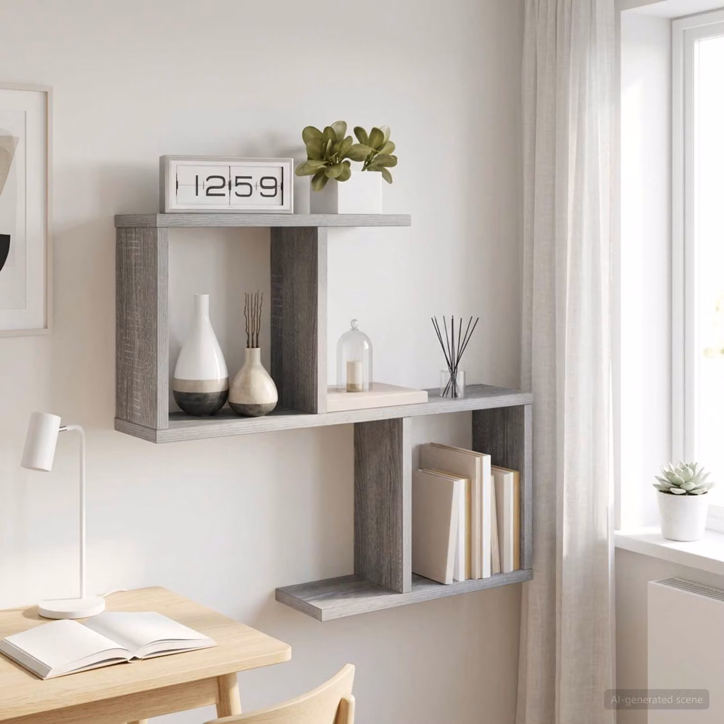 Scaffale da parete moderno vidaXL in MDF grigio L: 60 cm, P: 12 cm, H: 50,5 cm
