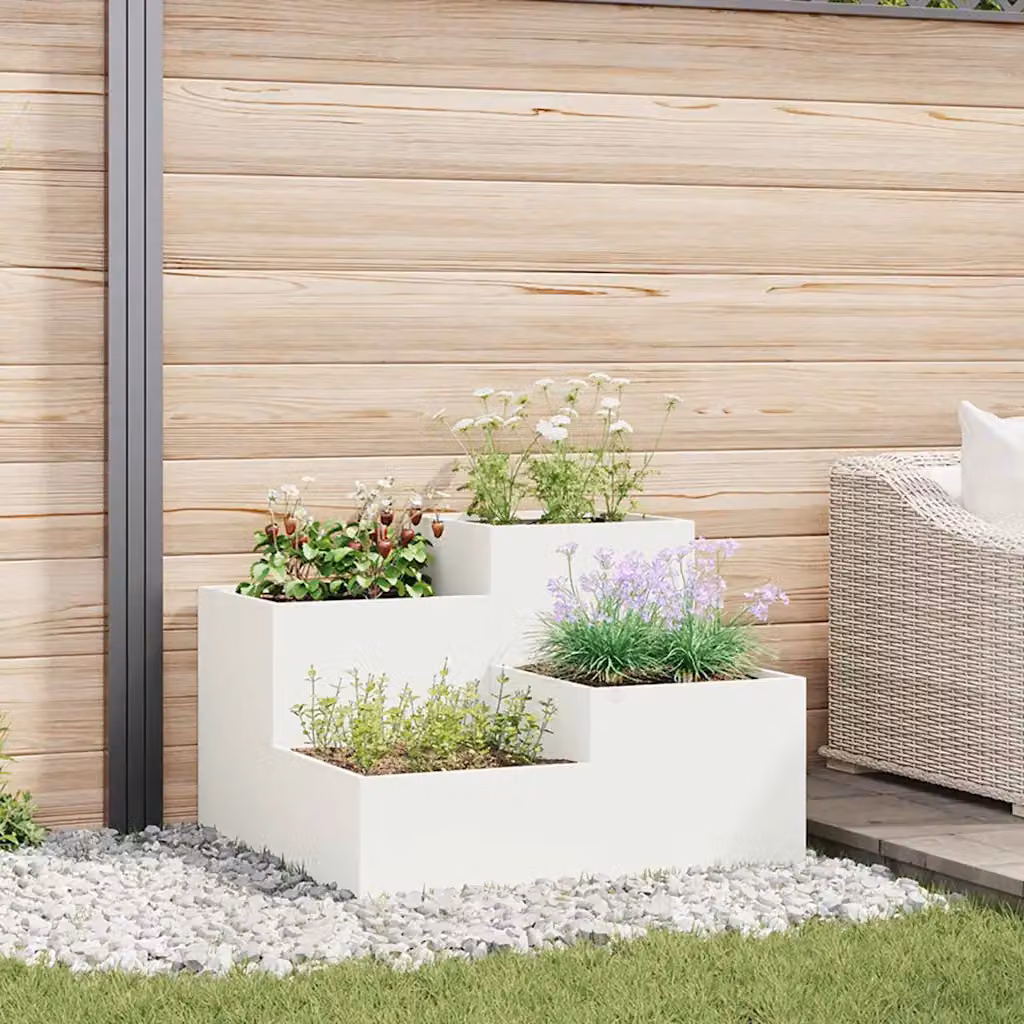 Vaso da giardino vidaXL in acciaio bianco L: 100 cm, P: 100 cm, H: 60 cm – 1