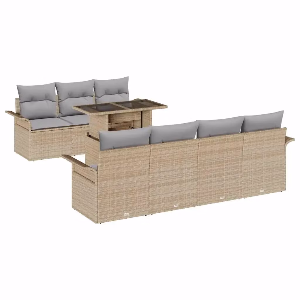 vidaXL Set Divano da Giardino in Polyrattan Beige con 8 Pezzi e Cuscini – 2