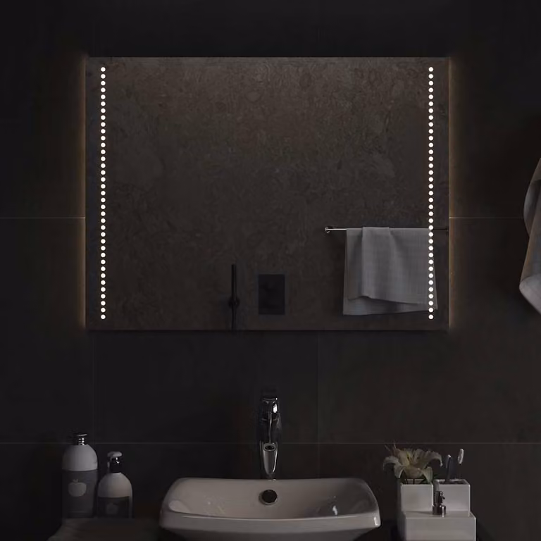 Specchio da bagno moderno vidaXL con luci LED, rettangolare, L: 80 cm, H: 60 cm