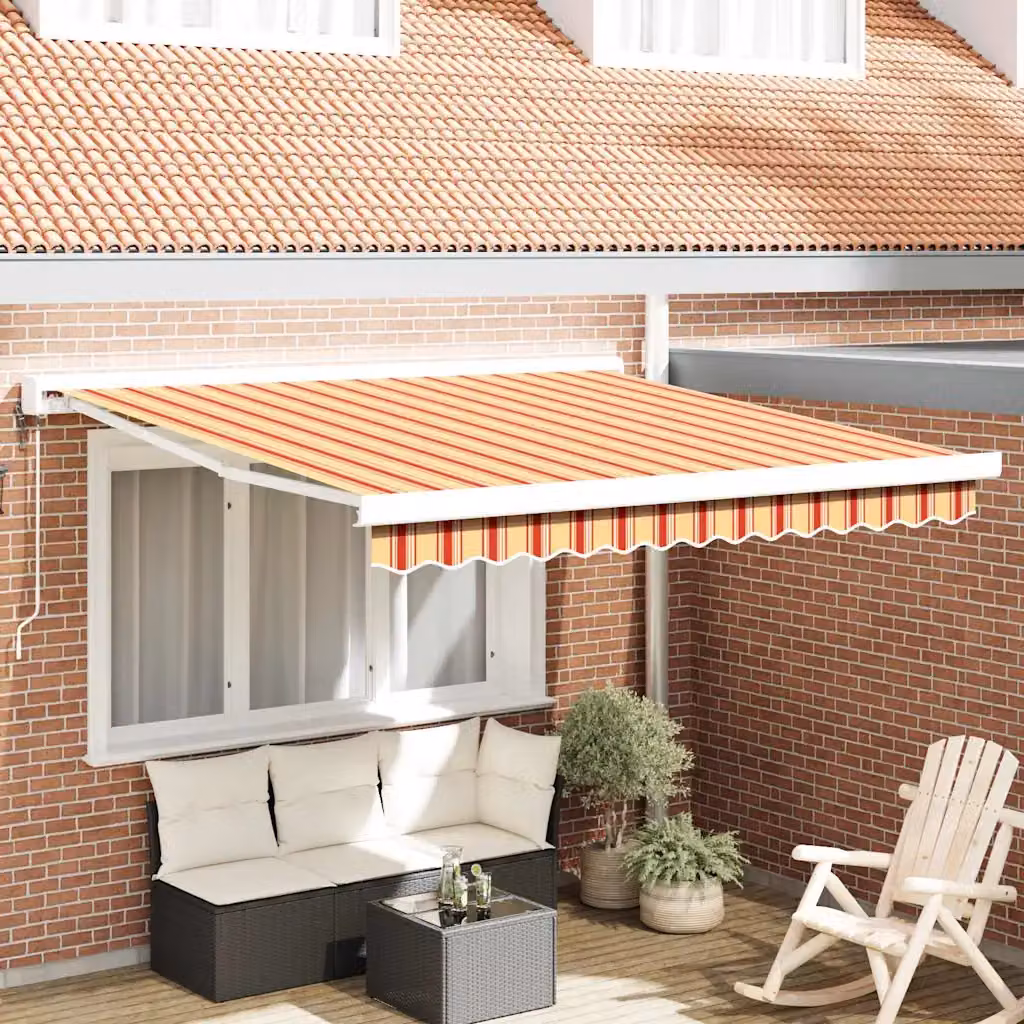 Tenda retrattile vidaXL con bracci pieghevoli in poliestere, Giallo e Arancione, L: 300 cm x P: 250 cm