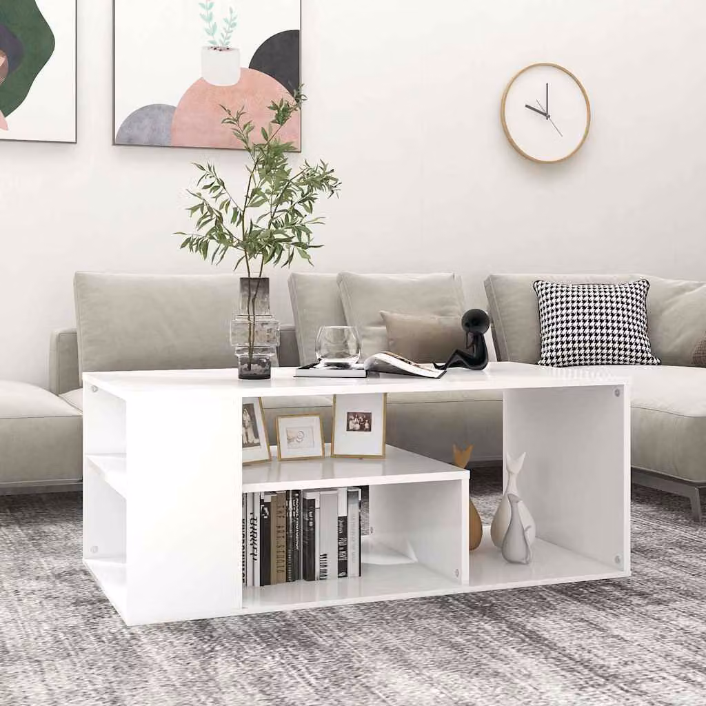 vidaXL Tavolino da Salotto Moderno Bianco in Legno L: 100 cm, P: 50 cm, H: 40 cm