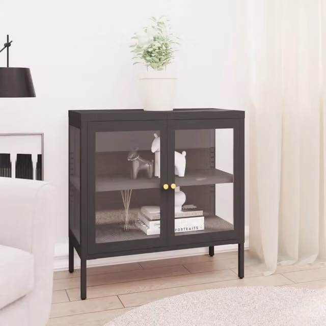 Credenza vidaXL in metallo e vetro color antracite opaco L: 70 cm, P: 35 cm, H: 70 cm