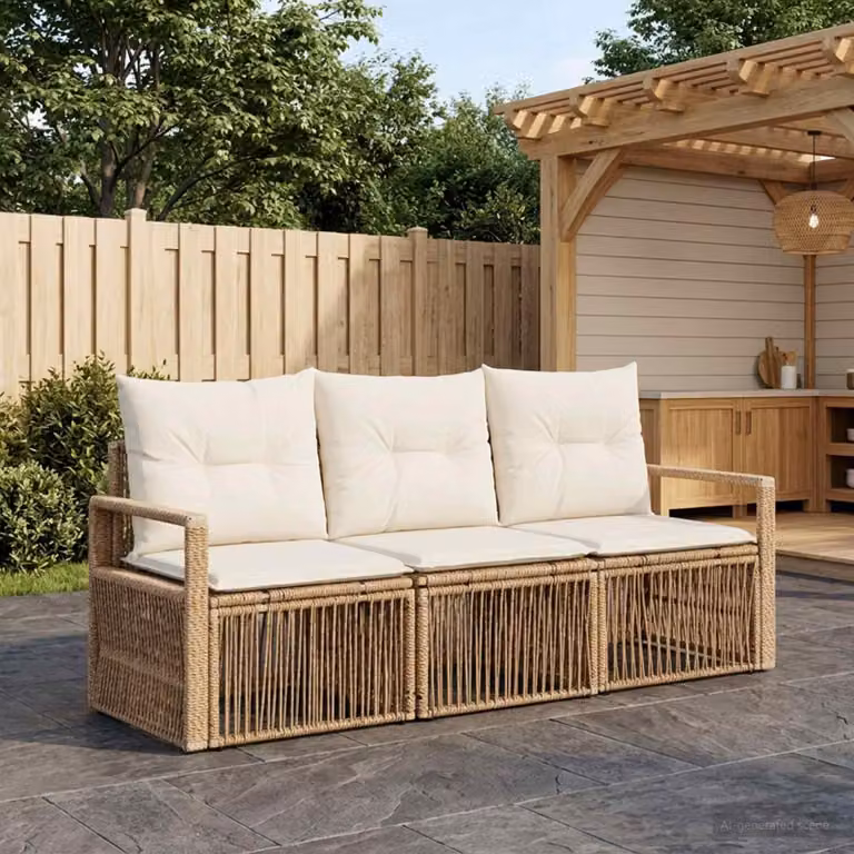 Maison Exclusive - Set da giardino composto da 3 pezzi, divano in rattan sintetico beige