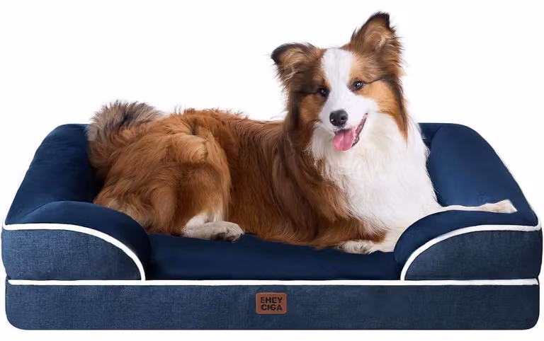 Cuccia ortopedica per cani, con memory foam, dimensioni 104x69 cm, lavabile, impermeabile, antiscivolo, colore blu navy