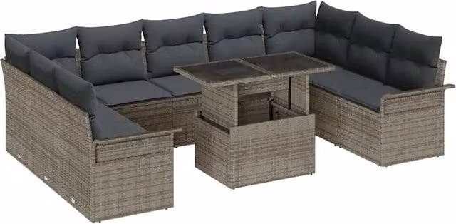 Set Divano da Giardino a Forma di U con Tavolino vidaXL Grigio in Rattan e Metallo con Cuscini