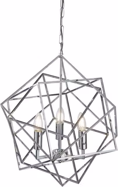 Lampadario Contemporaneo Cubo Acciaio Cromo 3 Luci E14