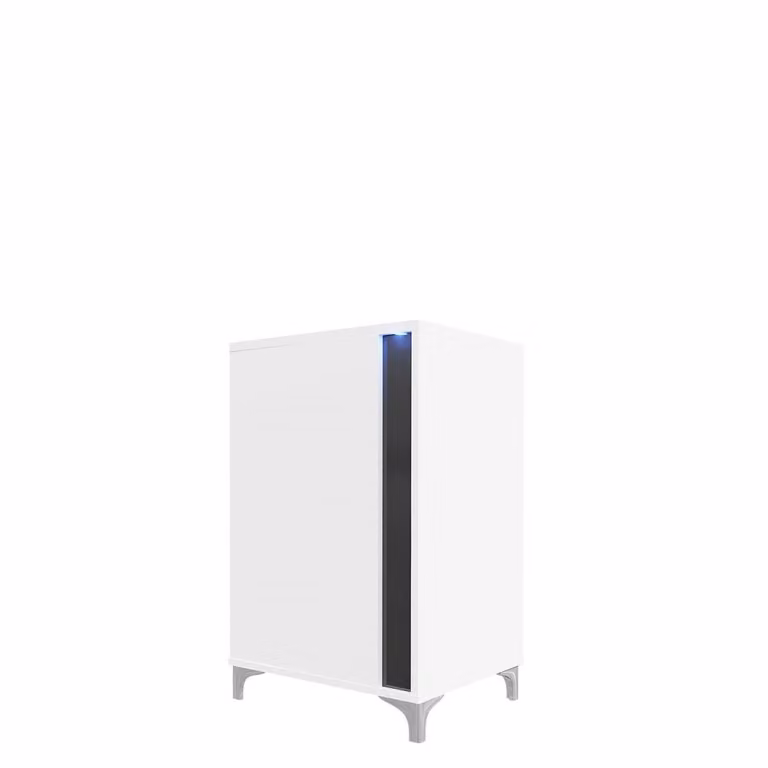 Cassettiera con illuminazione a LED BANTRY 2 – bianco / bianco lucido / nero lucido, angolo destro