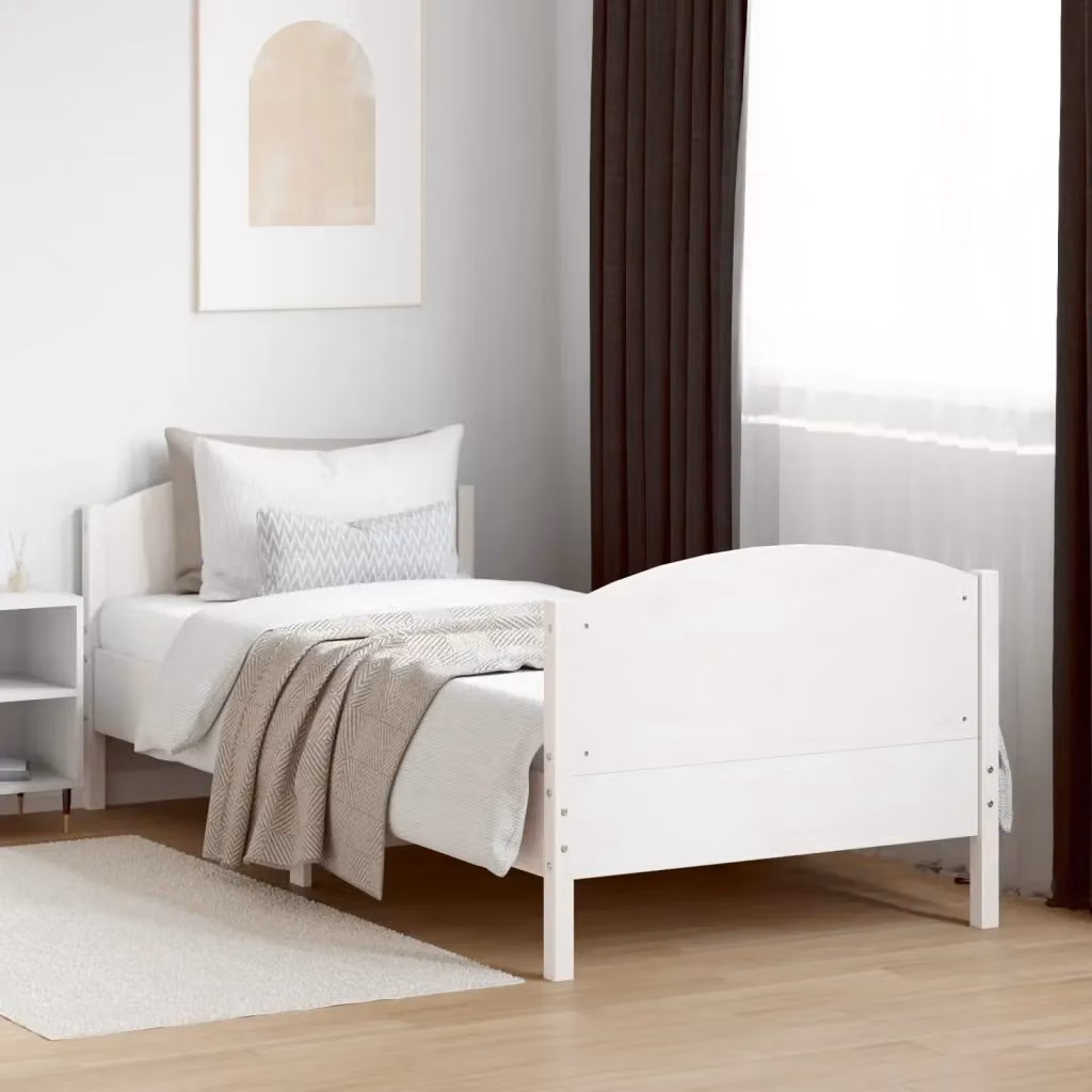 Letto singolo per adulti in legno massello di pino bianco laccato con doghe piatte L/P/H: 100 x 200 cm – 2