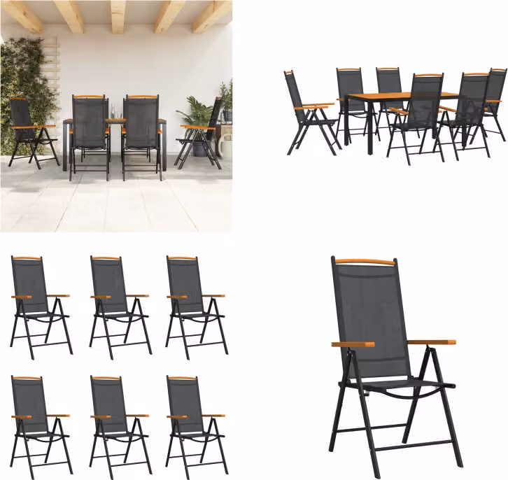 vidaXL Set da pranzo da giardino 7 pezzi in alluminio nero e marrone - Set da pranzo da giardino - Set da pranzo da giardino - Set da pranzo - Mobili da giardino