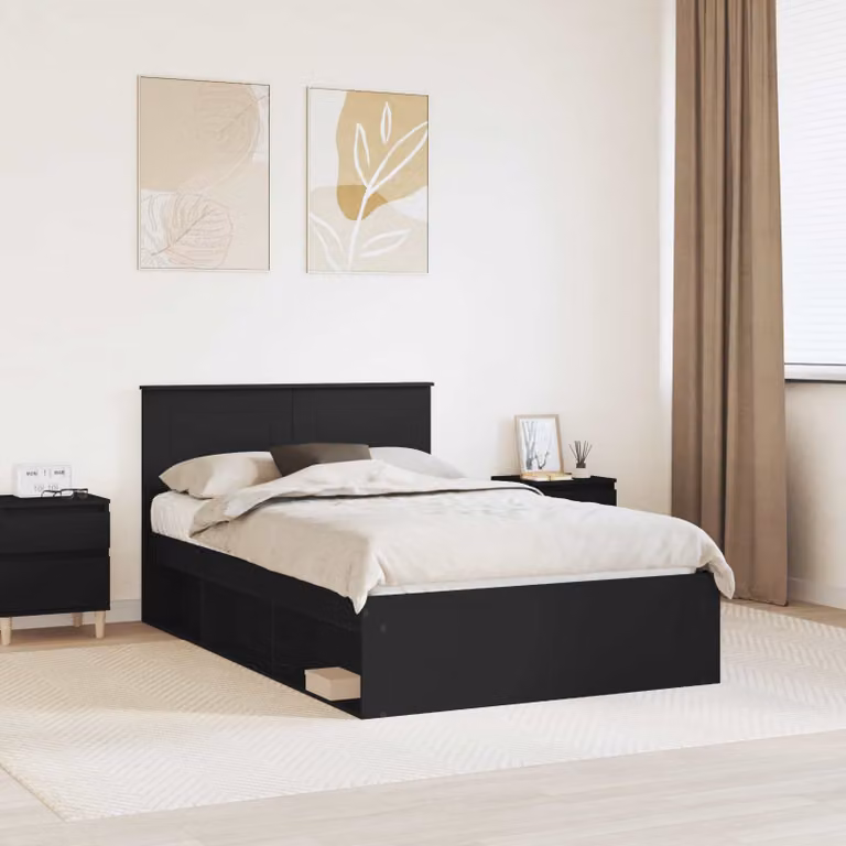 Struttura del letto moderna vidaXL in legno ingegnerizzato nero L 120 x P 200 cm