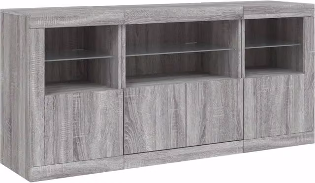 Buffet credenza con cassettiera e luci LED per cucina o soggiorno, colore grigio, L 142,5 cm x P 37 cm x H 67 cm