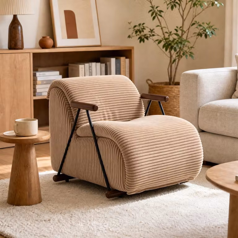 Poltrona relax LVHOM con rete a doghe, poltrona ergonomica per la televisione, poltrona lounge imbottita con braccioli, poltrona da lettura XXL, colore marrone corda