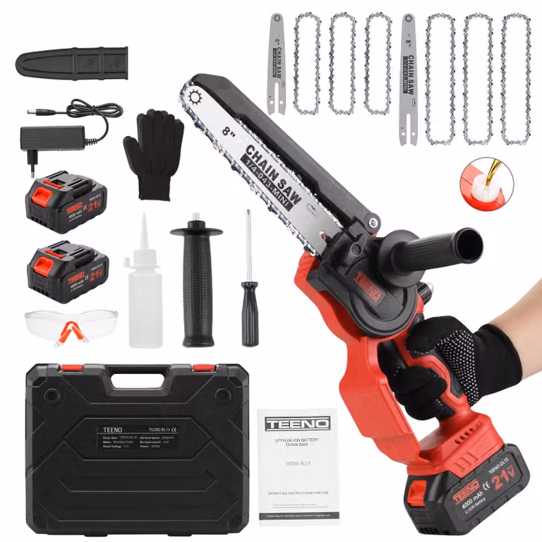 Mini sega a catena elettrica - guide da 6 e 8 pollici - 1000 watt - set di utensili da giardino a batteria