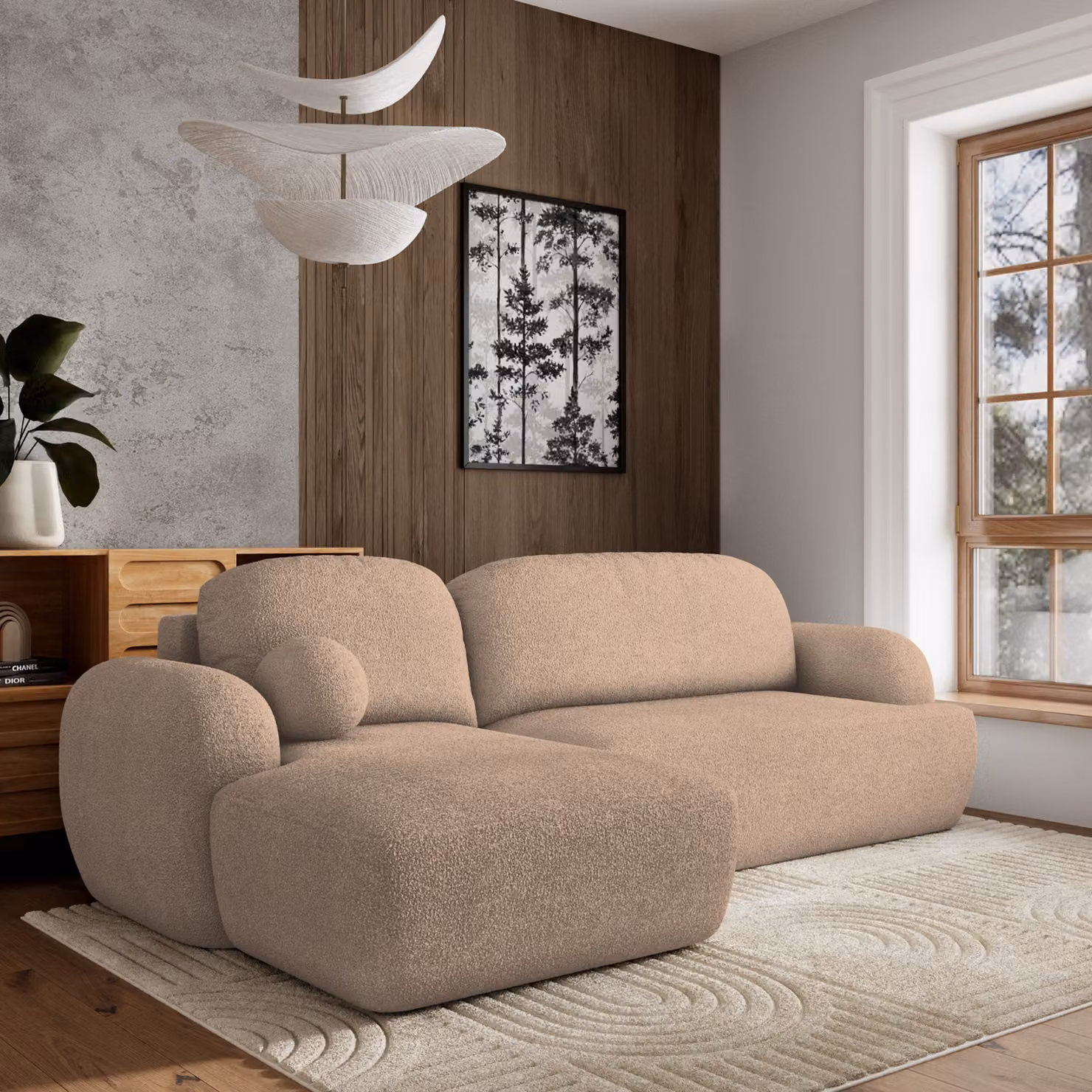 Divano angolare Masseno MODENZA N L-S con funzione letto a L, divano con box letto, divano da soggiorno, divano, divano letto, set di divani - beige, ORA O MAI PIÙ 05