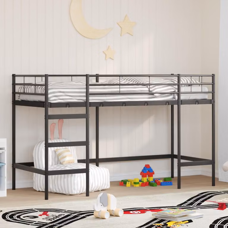 Maison Exclusive - Letto a soppalco per bambini, tinta unita nero, 100 x 190 cm, acciaio