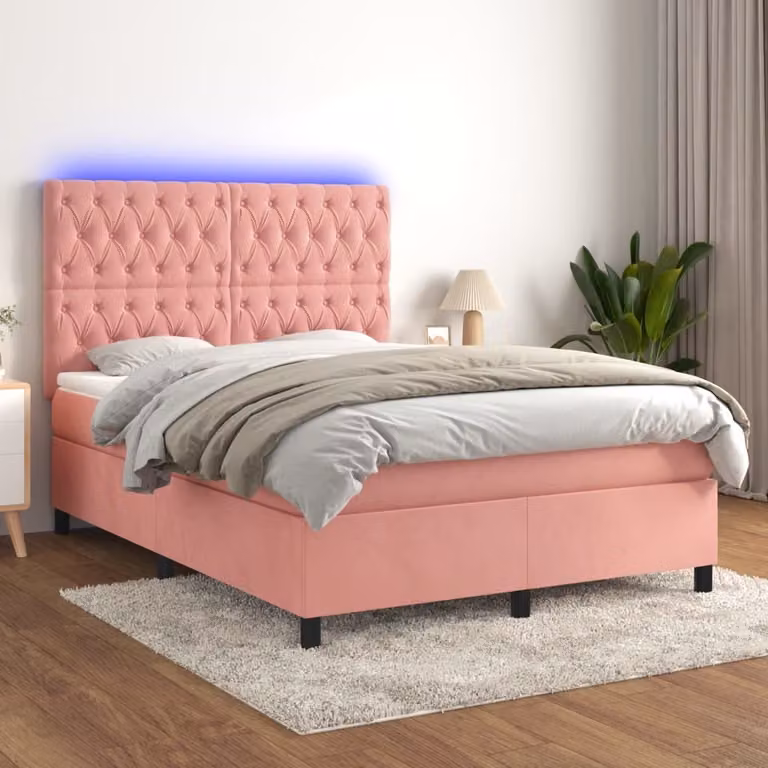 Maison Exclusive - Letto a Molle con Materasso e LED Rosa 140x200 cm in Velluto