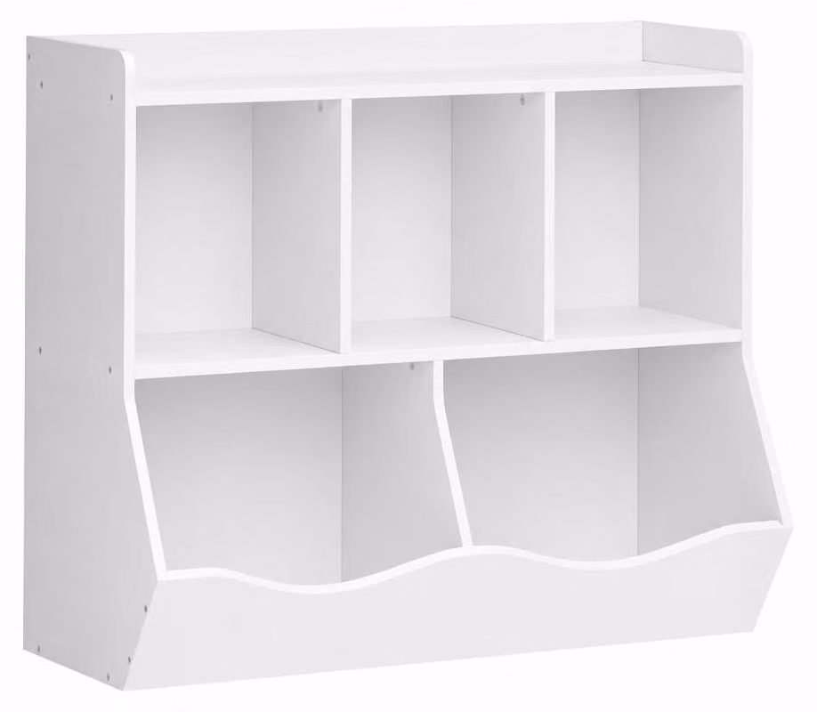 Set di 2 scaffali per bambini, organizer per giocattoli e libri con 5 scomparti in MDF, colore bianco