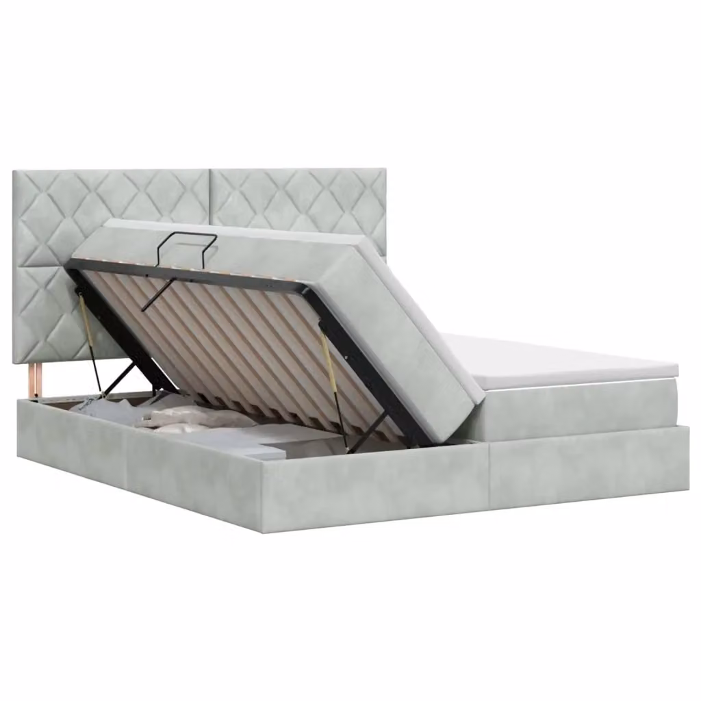 Letto con Contenitore Moderno vidaXL in Velluto Grigio L/P/H: 200 x 200 x 140 cm – 2