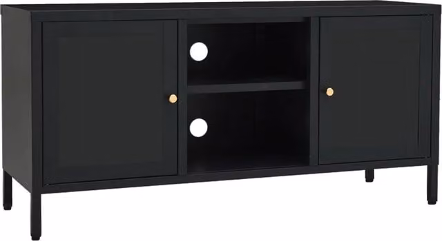 Mobile TV multimediale mensola televisione credenza televisore sala da pranzo soggiorno camera da letto 105 x 35 x 52 cm Acciaio e vetro nero 02_0025694
