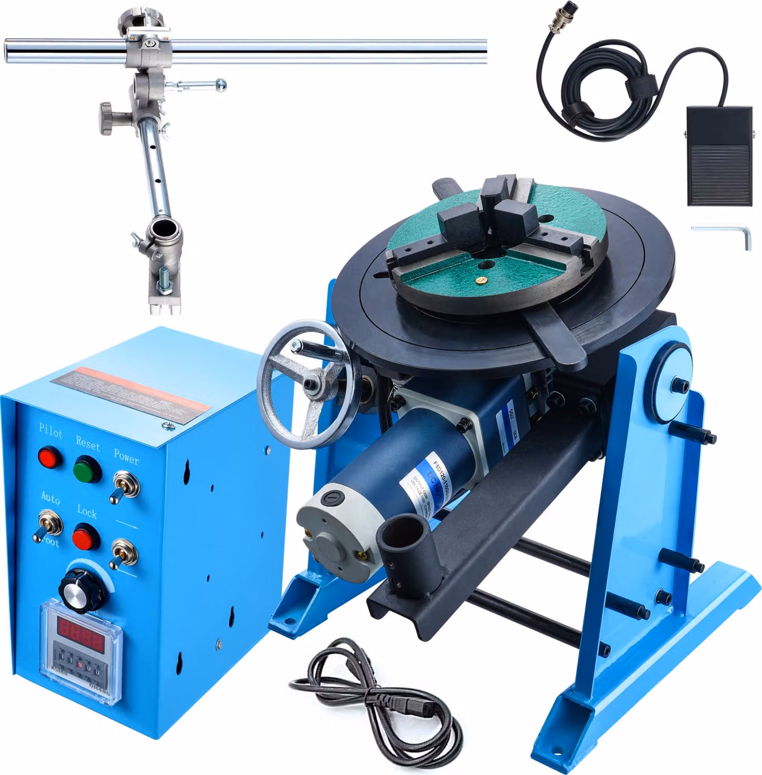 SucceBuy Posizionatore rotante per saldatura da 50 kg, tavola rotante regolabile da 0 a 90°, 0,5 - 6 giri/min, 120 W, mandrino a 3 tagli da 12,4" e supporto per torcia. Ideale per taglio, rettifica, assemblaggio e collaudo