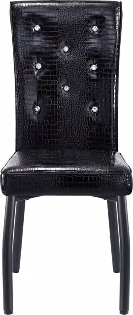 Set di 2 sedie da pranzo imbottite in similpelle effetto coccodrillo nero con dettagli in cristallo