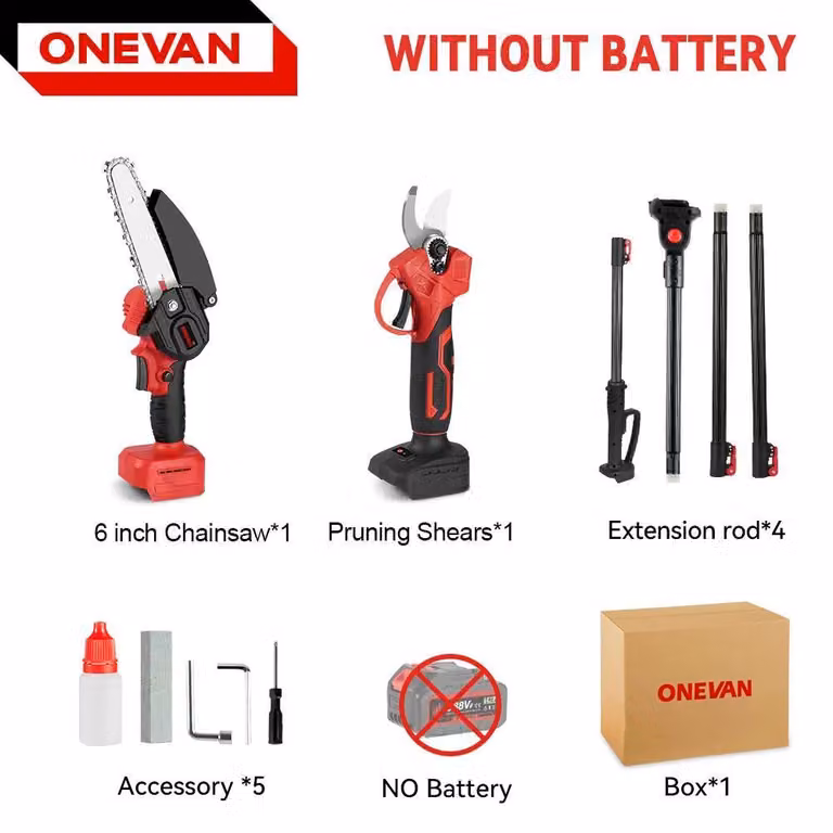 Attrezzo da giardino 3 in 1 - Motosega telescopica e potatore - 3500 W - 18 V senza batteria - Profondità di taglio 25 cm - Velocità della catena 10 m/s - Rosso