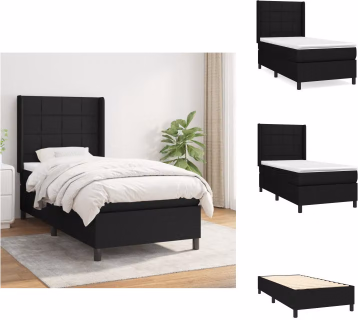 vidaXL Letto a molle con materasso nero 100x200 cm in tessuto - Letti e strutture letto