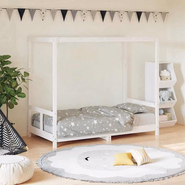 vidaXL Giroletto per Bambini in Legno Massello di Pino Bianco L: 160 cm, P: 80 cm, H: 140 cm
