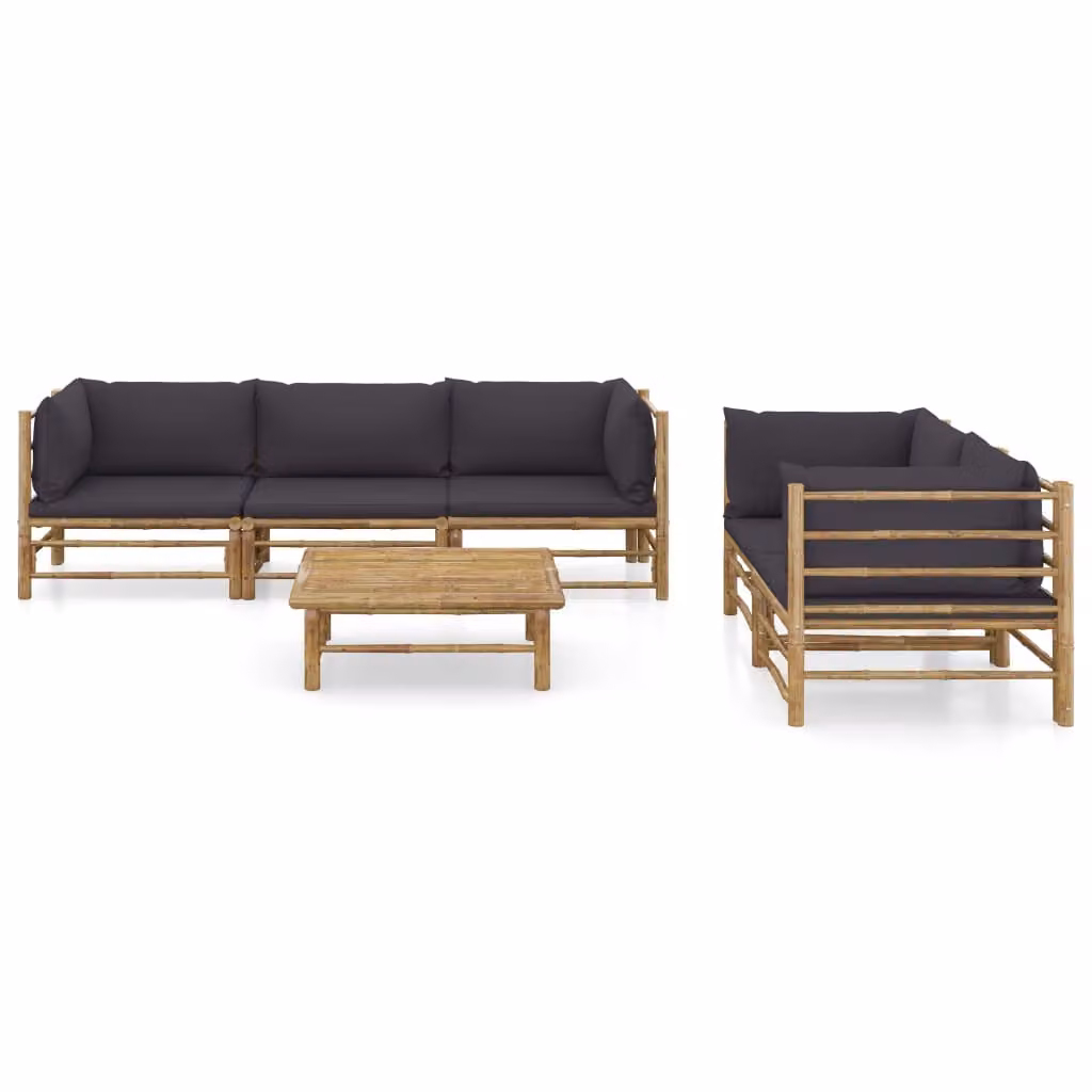 set di 6 pezzi per salotto da giardino con cuscini in bambù grigio scuro