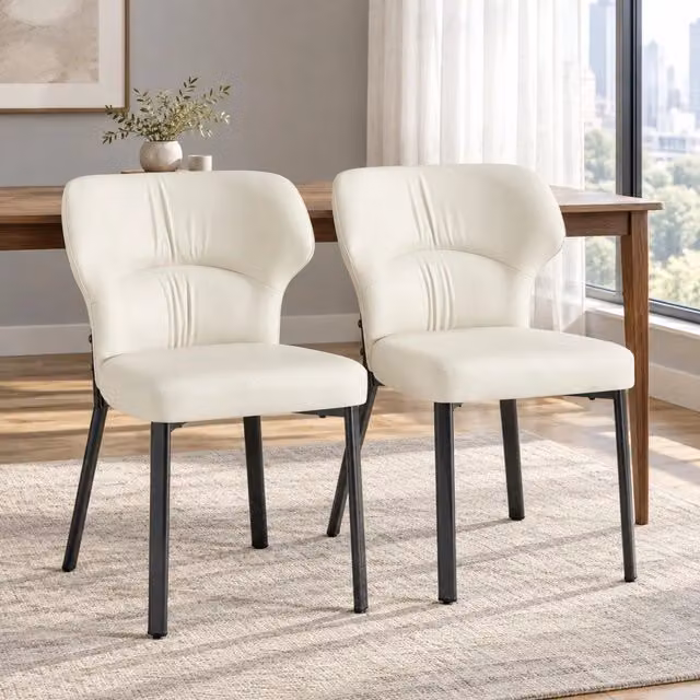 Set di 2 sedie da pranzo MIVRAY in ecopelle beige con schienale e seduta imbottiti e gambe in metallo nero opaco
