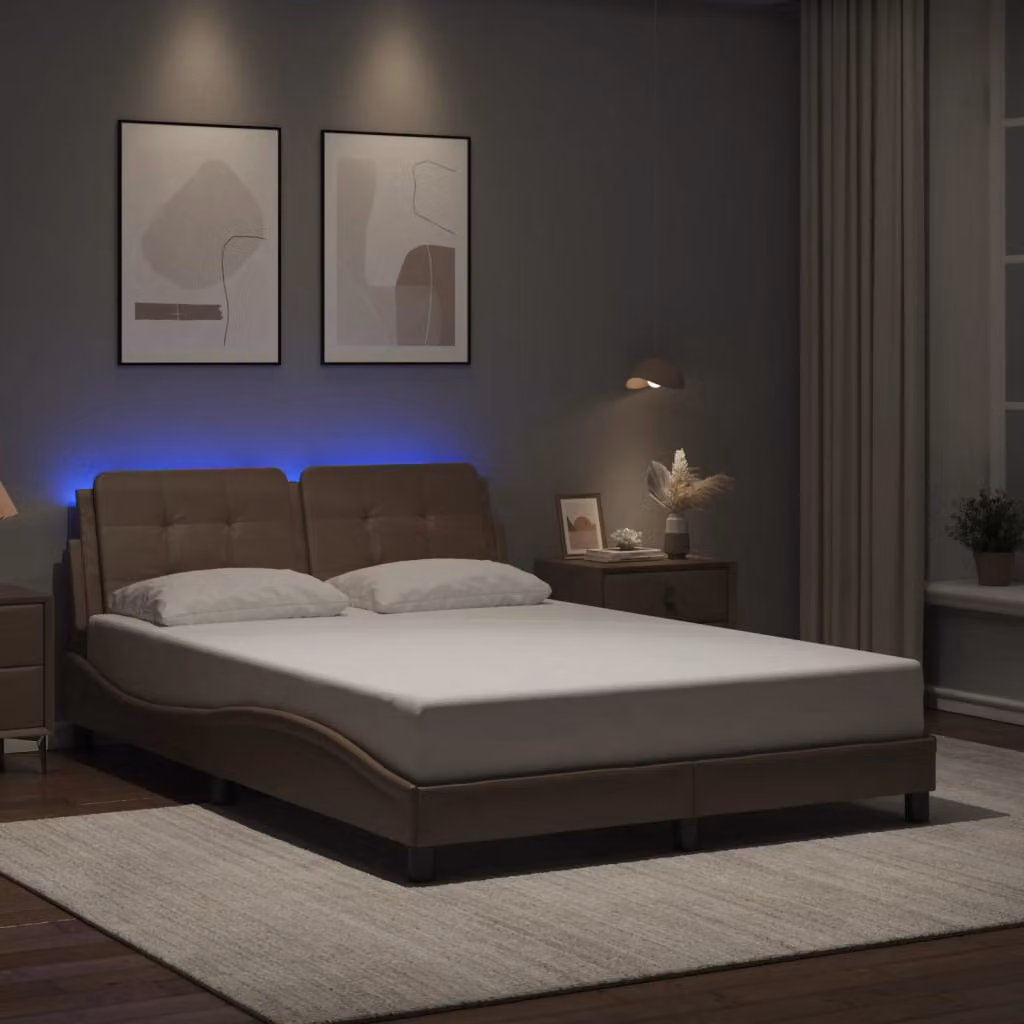 vidaXL Giroletto Zadar con LED e porta USB in ecopelle Beige/Marrone L/P/H: 200 x 140 x 45 cm – 1