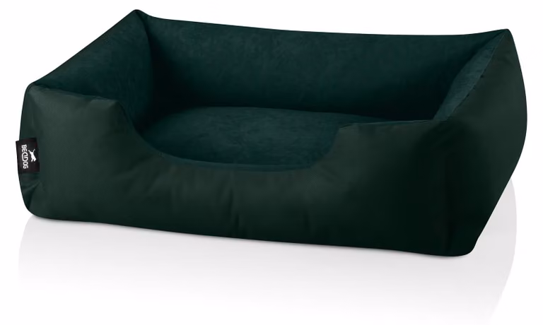 Letto per cani BedDog ZARA: cuscino per cani con rivestimento lavabile, cuccia per cani, divanetto per cani, BOTTLE-GREEN (verde scuro), (S) ca. 55x40x17 cm