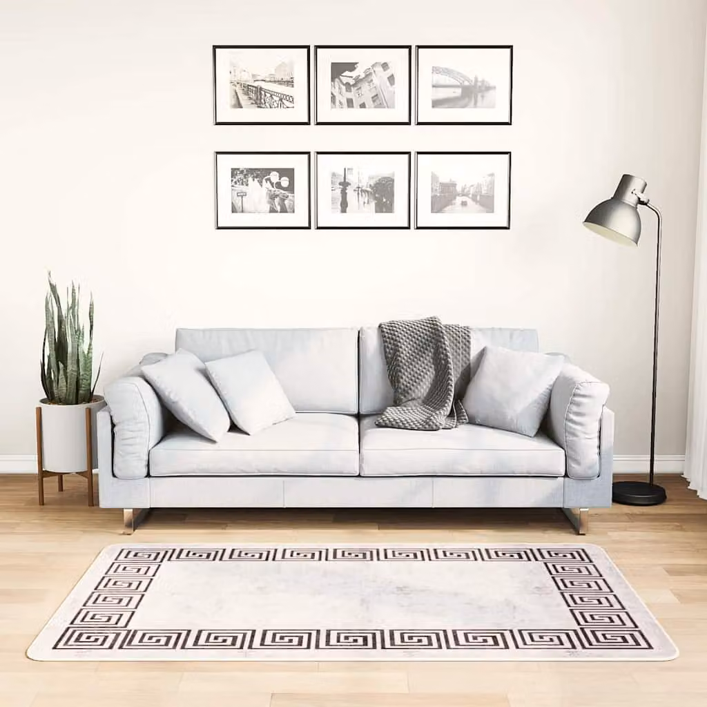 vidaXL Tappeto Lavabile Moderno in Poliestere Beige e Bianco L: 150 cm, P: 80 cm
