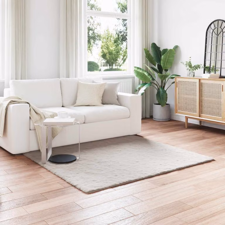 Tappeto antiscivolo in ecopelliccia di coniglio vidaXL, Beige, 160 x 160 cm