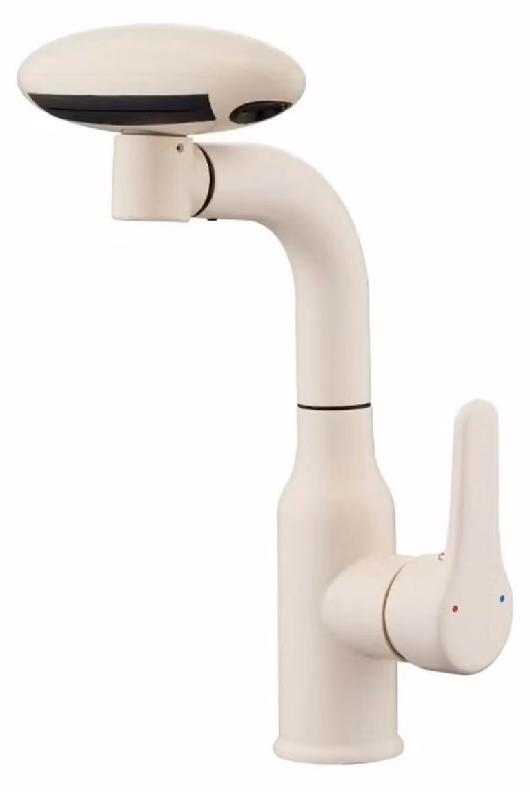 Miscelatore per lavabo estraibile, 4 modalità, bianco latte, rotazione a 360°, monocomando