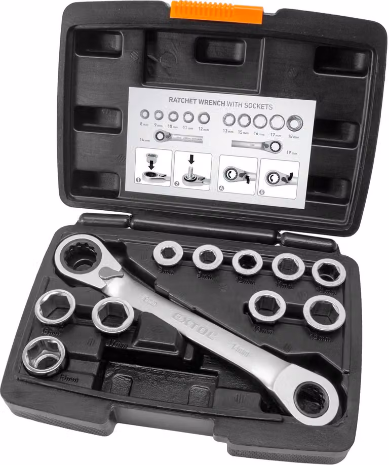 EXTOL PREMIUM Chiave a cricchetto e inserti, set di 11, 8-19 mm, 8816343